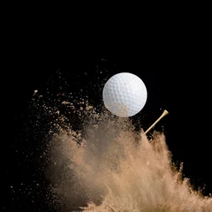 Poster White sport golf ball in dry sand © BillionPhotos.com