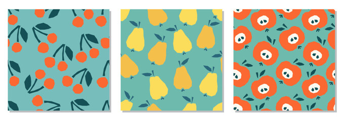 Set of minimalist cut out collage style fruit seamless pattern