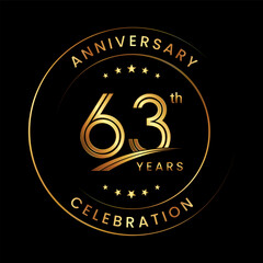 63th Anniversary. Anniversary logo design with gold color ring and text for anniversary celebration events. Logo Vector Template