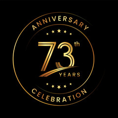 73th Anniversary. Anniversary logo design with gold color ring and text for anniversary celebration events. Logo Vector Template