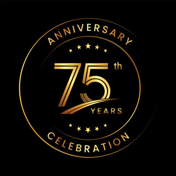 75th Anniversary. Anniversary logo design with gold color ring and text for anniversary celebration events. Logo Vector Template