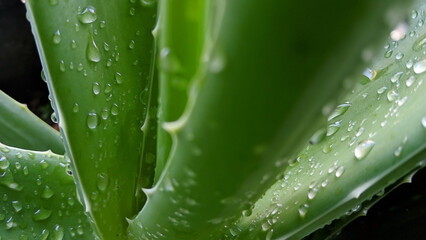 Fresh, cool, beautiful aloe vera leaves with dewdrops on them