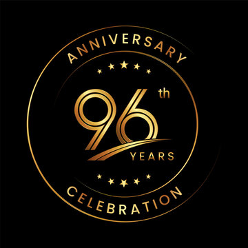 96th Anniversary. Anniversary logo design with gold color ring and text for anniversary celebration events. Logo Vector Template