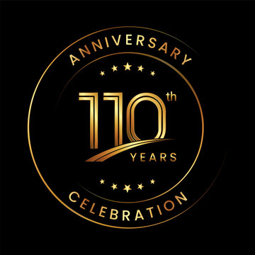 110th Anniversary. Anniversary logo design with gold color ring and text for anniversary celebration events. Logo Vector Template