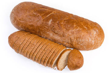 Two different loafs of bread with bran on white background