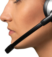 Portrait of a Female Phone Operator in Headset, Side View