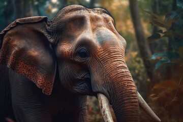 Fototapeta na wymiar Vibrant portrait of a beautiful elephant surrounded by colorful florals in nature, Generative AI