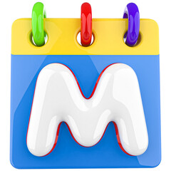 Icon 3d Letters M Alphabet With Calendar