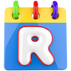 Icon 3d Letters R Alphabet With Calendar