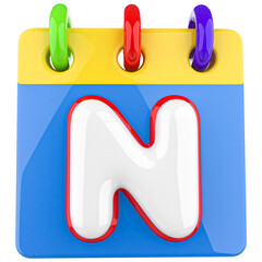 Icon 3d Letters N Alphabet With Calendar