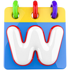 Icon 3d Letters W Alphabet With Calendar