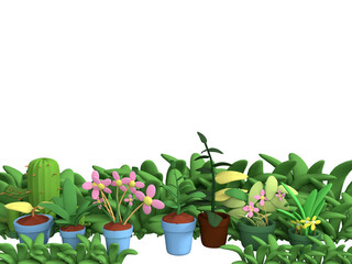 3d icon Plants ornamental plants, grass and decorative flowers in the yard 3d rendering concept. alpha background. Transparent background