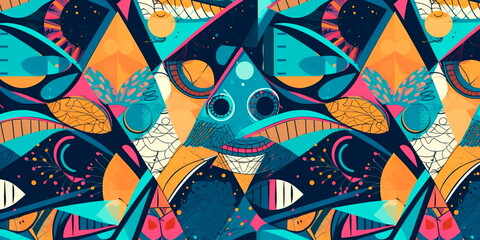 pattern with a retro aesthetic, featuring funky geometric shapes and bright colors Generative AI