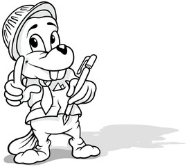 Fototapeta premium Drawing of a Standing Beaver with a Protective Helmet on his Head