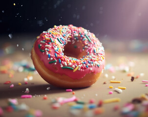 Delicious Pink Sprinkled Donut - Photo Art Created with Generative AI and Other Techniques