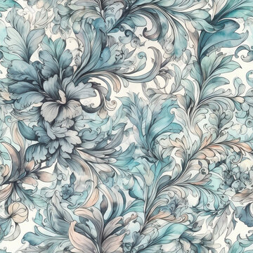 Floral watercolor seamless tile pattern to use as background. Flower pattern. Generative AI © KaziSaimoon