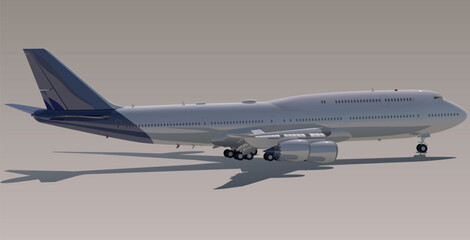 A large plane on a gray background, preparing to take off. Vector.