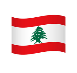 Lebanon flag - simple wavy vector icon with shading.