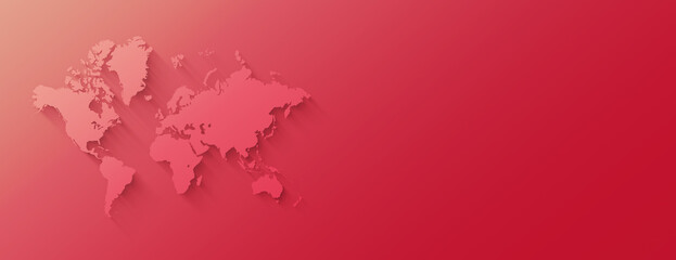 World map illustration on a pink background. Horizontal banner © daboost