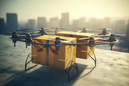 Smart Autonomous delivery drone, Self flying , delivery drone, illustration, Generative AI