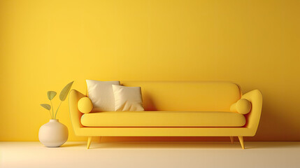 Fototapeta na wymiar Yellow sofa on yellow background. Generative AI