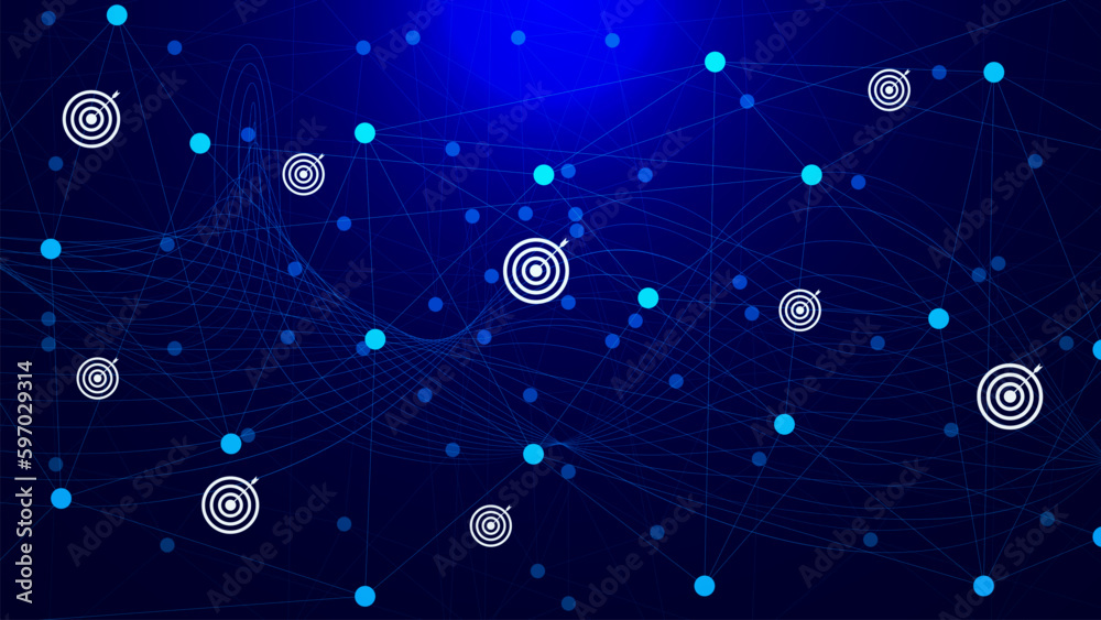 Aufkleber connected dots and lines connection with target icons. arrow target and glowing particle on dark blu