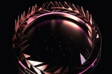 Pink metallic circle of arrows. Suitable for invitations, flyers, or business cards. Elegant black background. (3D illustration). Generative AI