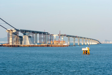 Fototapeta premium Construction site of the Hong Kong Zhuhai Macau (Macao) Bridge at day time.