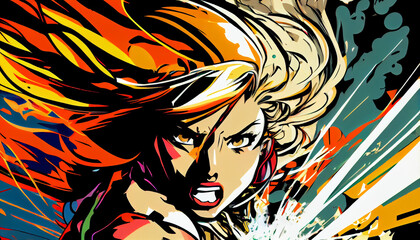 Colorfull pop art manga girl with vibrant colors for posters 