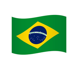Brazil flag - simple wavy vector icon with shading.