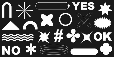 Simple shapes.Y2k aesthetic.Trendy geometric forms.Shape set y2k style for banner. Shape set y2k style for decoaration.Shape set y2k style for poster. Trendy 90s.	