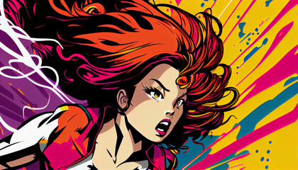 Naklejka na ściany i meble Colorfull pop art manga girl with vibrant colors for posters 