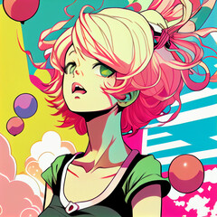 Adorable teenage pop art manga girl