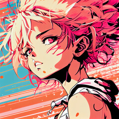 Adorable teenage pop art manga girl