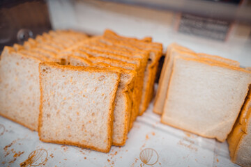 Fresh baked bread on a display in bakery