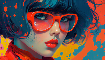 Anime character sporting vibrant, multicolored hair wearing glasess 