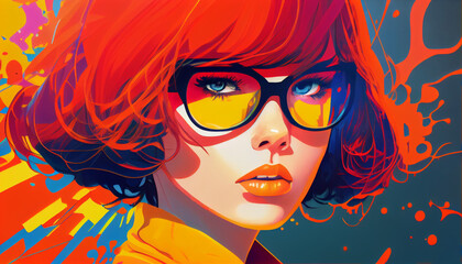 Anime character sporting vibrant, multicolored hair wearing glasess 