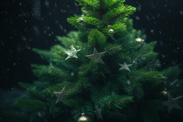 Fototapeta na wymiar Green Christmas tree with star. Generative AI