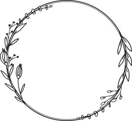 Obraz premium Simple Floral border with hand drawn leaves and flowers