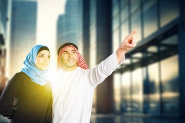 Arab working  wearing traditional clothes on the street