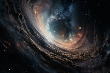 Fototapeta na wymiar A space vortex at the center of a stunning galaxy. Generative AI