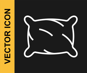 White line Rectangular pillow icon isolated on black background. Cushion sign. Orthopedic pillow. Vector