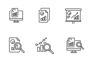 Set of business analytics icons in line style isolated on white background