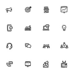 Fototapeta premium Set of marketing icons in cute doodle style isolated on white background