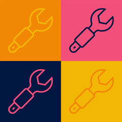 Pop art line Wrench spanner icon isolated on color background. Spanner repair tool. Service tool symbol. Vector