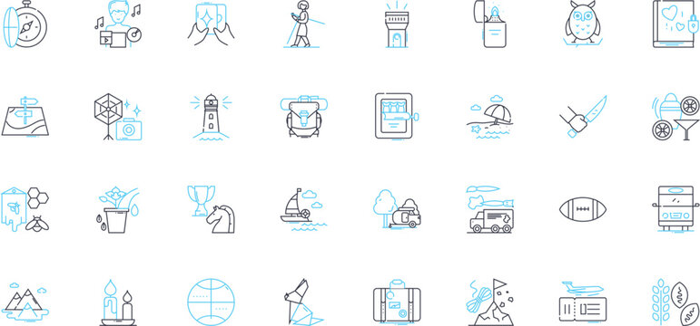 Pastimes linear icons set. Cooking, Painting, Hiking, Reading, Writing, Dancing, Singing line vector and concept signs. Yoga,Gardening,Traveling outline illustrations Generative AI