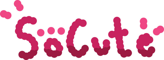 Vector English alphabet word So Cute, line vector hand drawn cartoon characters, pink font
