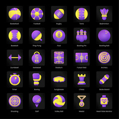 set of sport icon collection with yellow and purple gradient 