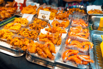 Fried foods for sale in the street market