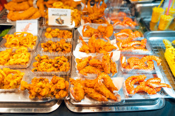 Fried foods for sale in the street market